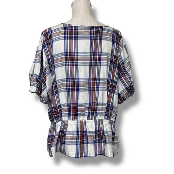 NWT Free Assembly White & Blue Plaid Wrap Top w/ Peplum Waist  with Ruffle XXXL - Picture 4 of 7